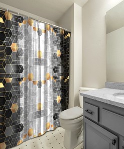 Multidimensional Geometric Watercolour Printed Shower Curtain for Bathroom