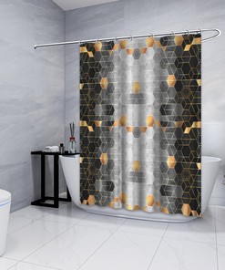 Multidimensional Geometric Watercolour Printed Shower Curtain for Bathroom