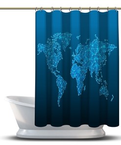 Multidimensional Geometric World Map Print Shower CurtainModern Bathroom Decor for Women & Geometric Lovers