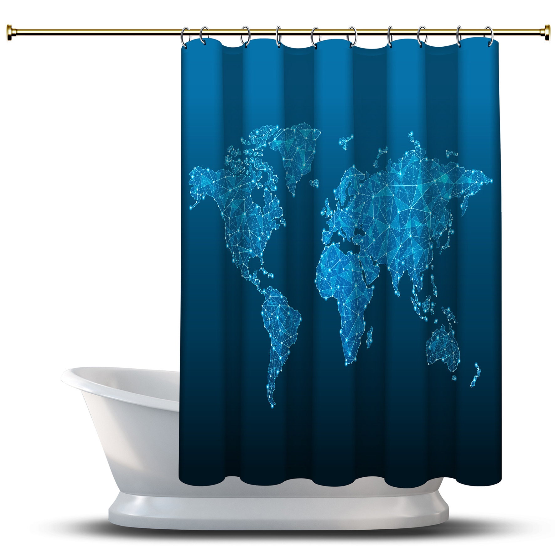 Multidimensional Geometric World Map Print Shower CurtainModern Bathroom Decor for Women & Geometric Lovers