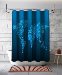 Multidimensional Geometric World Map Print Shower CurtainModern Bathroom Decor for Women & Geometric Lovers