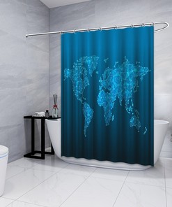 Multidimensional Geometric World Map Print Shower CurtainModern Bathroom Decor for Women & Geometric Lovers