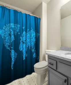 Multidimensional Geometric World Map Print Shower CurtainModern Bathroom Decor for Women & Geometric Lovers