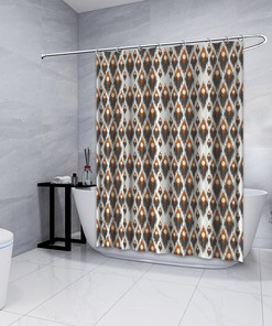 Multidimensional Gray Abstract Pattern Geometric Printed Shower Curtain For Modern Bathroom