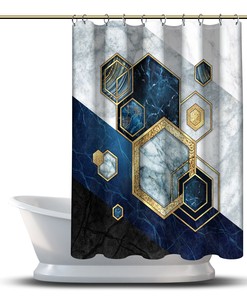 Multidimensional Hexagonal Shapes Abstract Geometric Print Shower Curtain For Modern Bathroom Decor