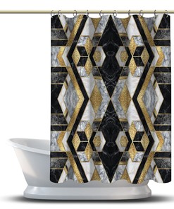 Multidimensional Marble Agate Geometric Pattern Shower Curtain - Waterproof Bathroom Decorations