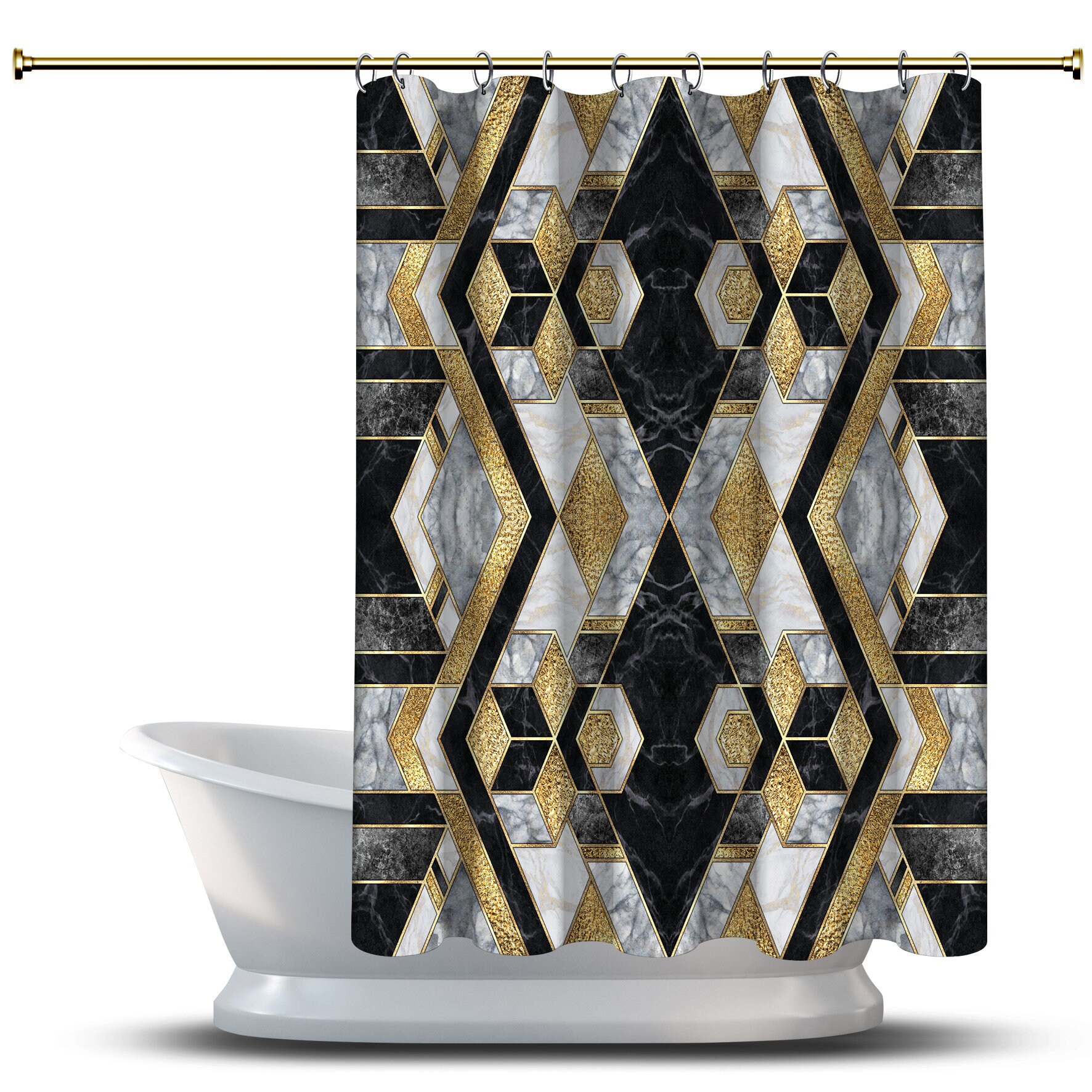 Multidimensional Marble Agate Geometric Pattern Shower Curtain - Waterproof Bathroom Decorations