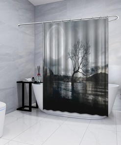 Multidimensional Moon Tree River Art Shower Curtain for a Mystical and Mesmerizing Bathroom Decor