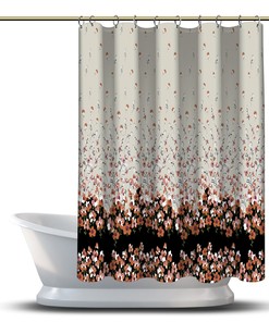 Multidimensional Orange Flower And Leaf Printed Shower Curtain For Waterproof Bathroom Decor