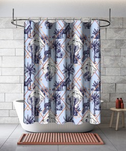 Multidimensional Palm Elephants with Leopards Blue Shower Curtain for a Exotic Look