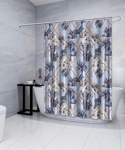 Multidimensional Palm Elephants with Leopards Blue Shower Curtain for a Exotic Look