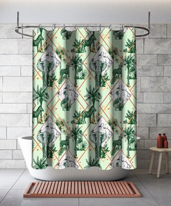 Multidimensional Palm Elephants with Leopards Green Shower Curtain for an Animal Themed Bathroom