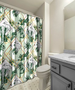Multidimensional Palm Elephants with Leopards Green Shower Curtain for an Animal Themed Bathroom