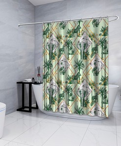 Multidimensional Palm Elephants with Leopards Green Shower Curtain for an Animal Themed Bathroom