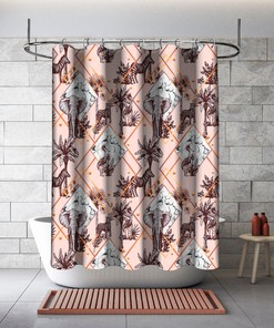 Multidimensional Palm Elephants with Leopards Melon Shower Curtain for a Tropical Look