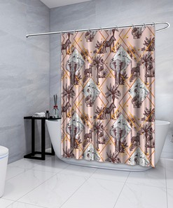 Multidimensional Palm Elephants with Leopards Melon Shower Curtain for a Tropical Look