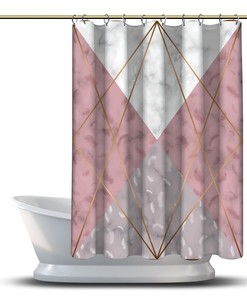 Multidimensional Pink Geometric Polygon Lines Shower Curtain, Printed and Waterproof for Bathtub
