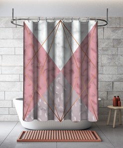 Multidimensional Pink Geometric Polygon Lines Shower Curtain, Printed and Waterproof for Bathtub