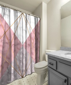 Multidimensional Pink Geometric Polygon Lines Shower Curtain, Printed and Waterproof for Bathtub