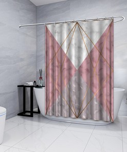 Multidimensional Pink Geometric Polygon Lines Shower Curtain, Printed and Waterproof for Bathtub