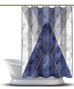 Multidimensional Royal Blue Triangle Shapes Shower Curtain, Geometric Printed and Waterproof for Bathroom