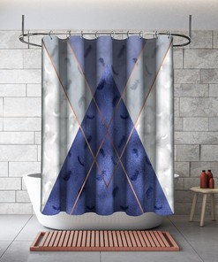 Multidimensional Royal Blue Triangle Shapes Shower Curtain, Geometric Printed and Waterproof for Bathroom