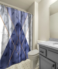 Multidimensional Royal Blue Triangle Shapes Shower Curtain, Geometric Printed and Waterproof for Bathroom