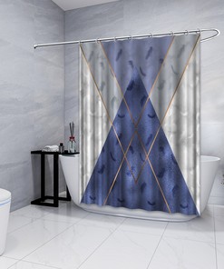 Multidimensional Royal Blue Triangle Shapes Shower Curtain, Geometric Printed and Waterproof for Bathroom