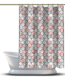 Multidimensional Salmon Color Pearl Fish Scales Shower Curtain For Tropical Bathroom