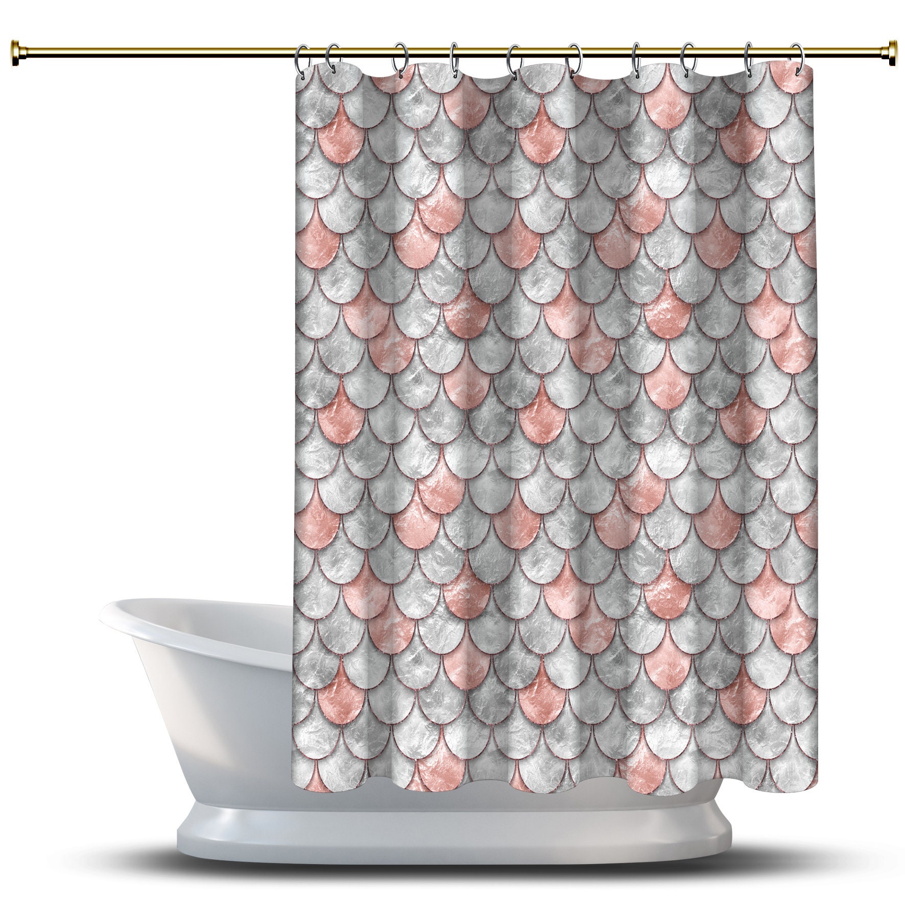 Multidimensional Salmon Color Pearl Fish Scales Shower Curtain For Tropical Bathroom