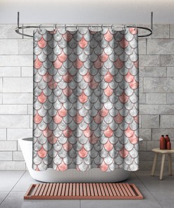 Multidimensional Salmon Color Pearl Fish Scales Shower Curtain For Tropical Bathroom