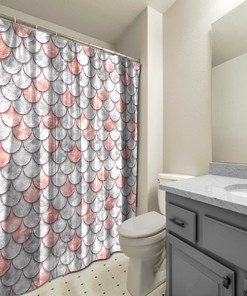 Multidimensional Salmon Color Pearl Fish Scales Shower Curtain For Tropical Bathroom