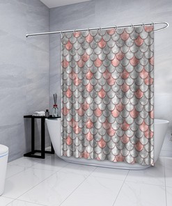 Multidimensional Salmon Color Pearl Fish Scales Shower Curtain For Tropical Bathroom