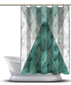 Multidimensional Teal Green Triangle Shapes Shower Curtain, Geometric Printed and Waterproof for Bathroom