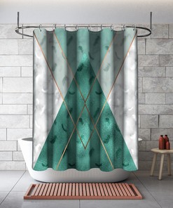 Multidimensional Teal Green Triangle Shapes Shower Curtain, Geometric Printed and Waterproof for Bathroom