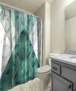 Multidimensional Teal Green Triangle Shapes Shower Curtain, Geometric Printed and Waterproof for Bathroom