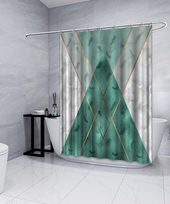Multidimensional Teal Green Triangle Shapes Shower Curtain, Geometric Printed and Waterproof for Bathroom
