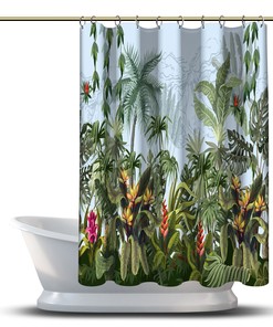 Multidimensional Tropical Trees And Plants Art Printed Shower Curtain, Waterproof Bathroom Decor