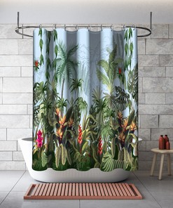 Multidimensional Tropical Trees And Plants Art Printed Shower Curtain, Waterproof Bathroom Decor