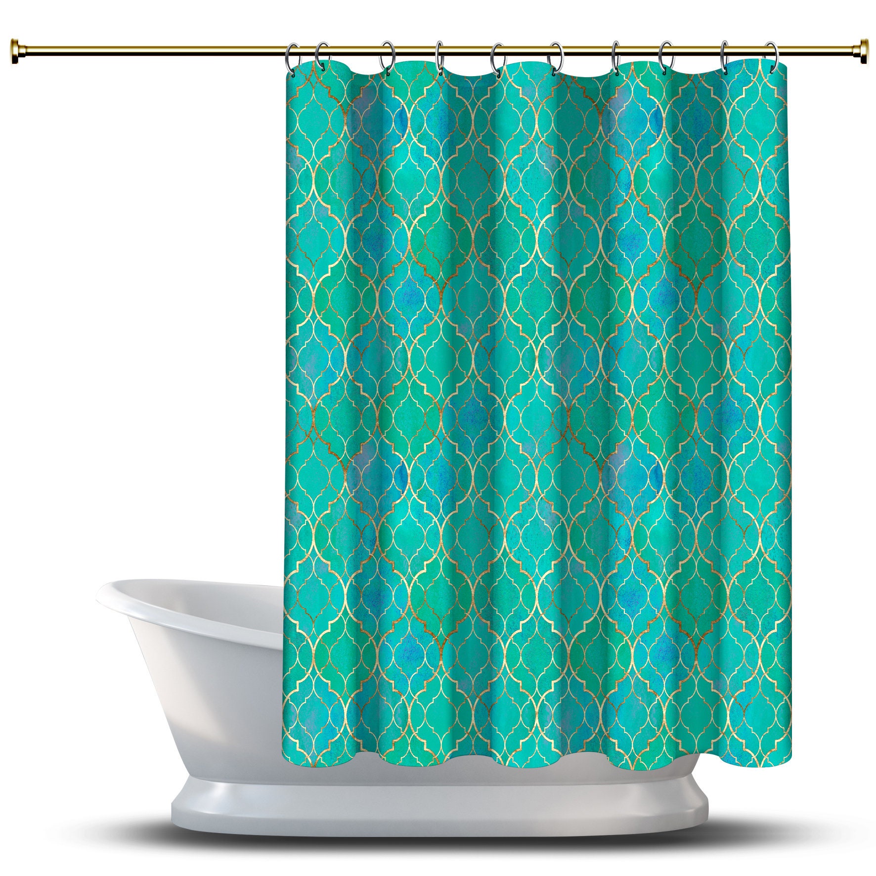Multidimensional Turquoise Blue Vintage Moroccan Shower Curtain