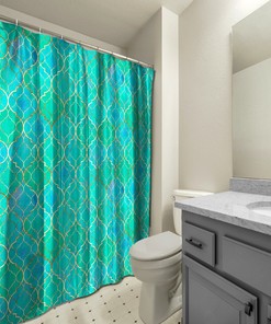 Multidimensional Turquoise Blue Vintage Moroccan Shower Curtain