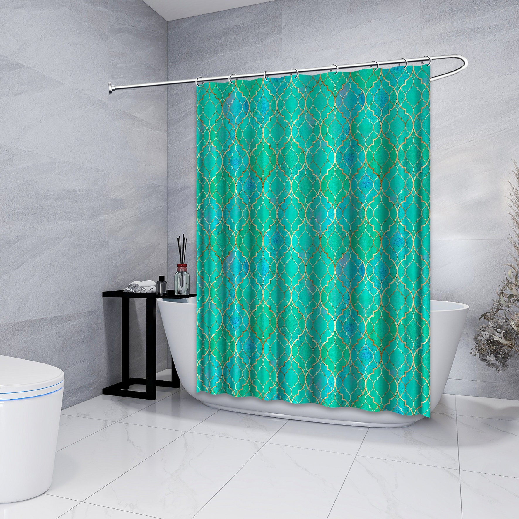 Multidimensional Turquoise Blue Vintage Moroccan Shower Curtain