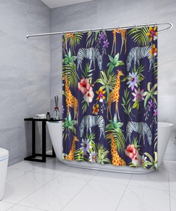Multidimensional Zebra, Giraffe and Flowers Forest Printed Shower Curtain for a Fun Bathroom Decor