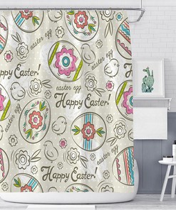 Multiple Size Bathroom Cartoon Easter Eggs Flower Chick Print Shower Curtain