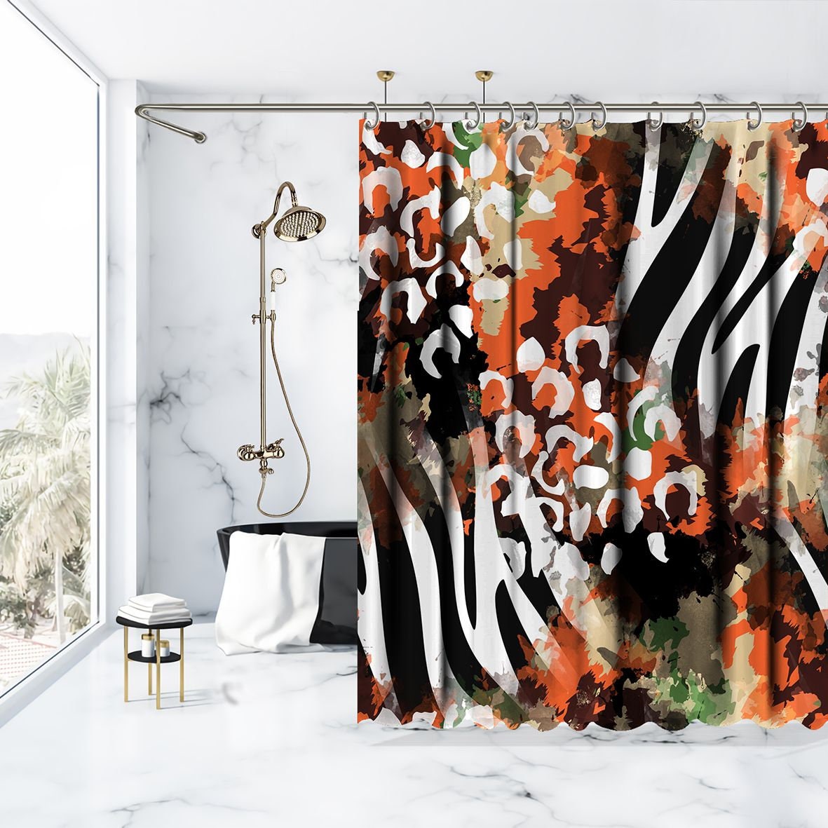 Multiple Sized Leopard And Zebra Print Shower Curtain For Bathroom Decor - Image 3