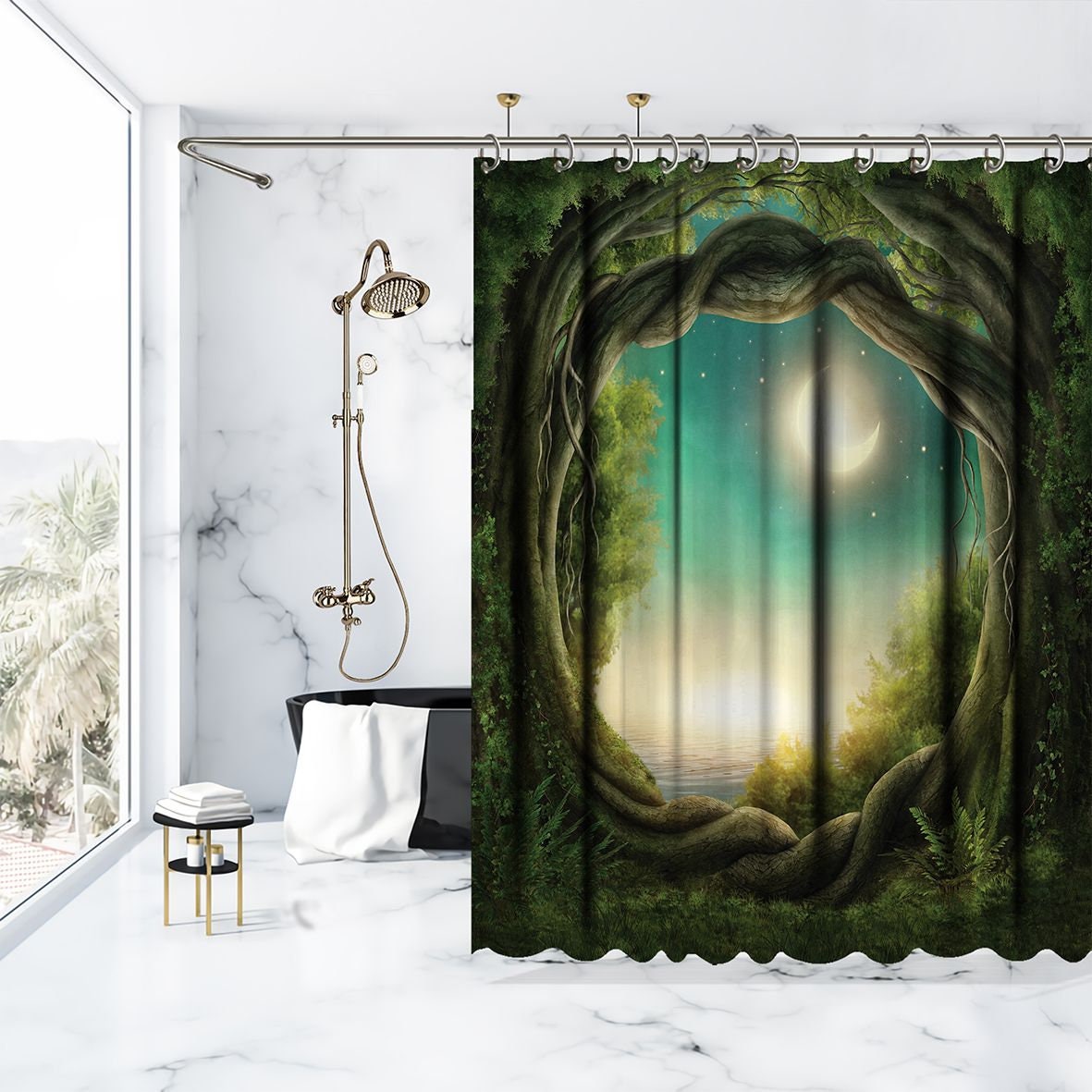 Multiple Sized Moon Decor Shower Drapes For A Fairytale-Inspired Bathroom