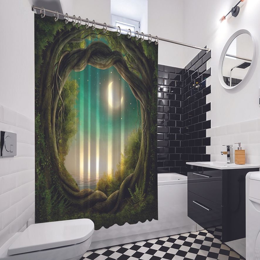 Multiple Sized Moon Decor Shower Drapes For A Fairytale-Inspired Bathroom