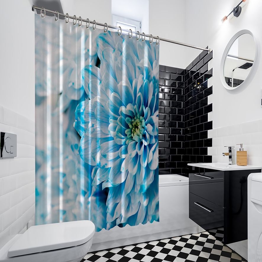 Multiple Sized Summer Blossom Flower Print Shower Curtain - Waterproof Drapes For Bathtub