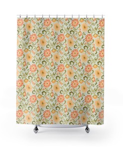 Mums Orange and Yellow Print Fabric Shower Curtain
