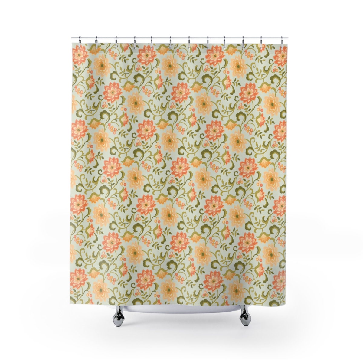 Mums Orange and Yellow Print Fabric Shower Curtain